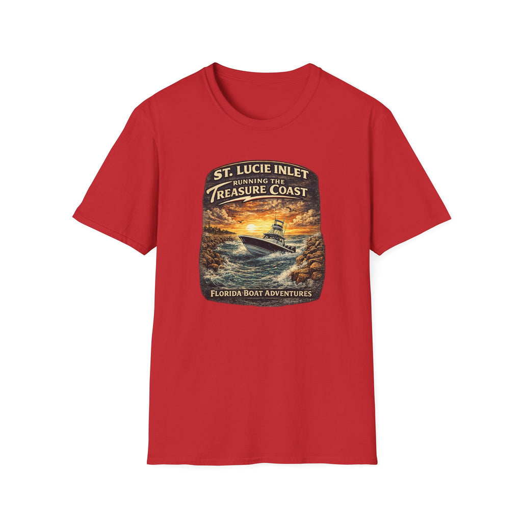 St. Lucie Inlet Adventure Begins Tee | Stuart Florida Boating & Offshore Fishing Shirt for Men | Gildan 6400 T-Shirt